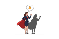 Confident businesswoman in a superhero cape striking a power Product Image 1