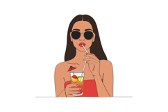 Woman enjoying a refreshing cocktail in a stylish red dress Product Image 1