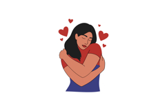 A woman embracing herself in a joyful expression with red he Product Image 1