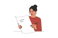 Woman writing heartfelt notes on paper in minimal flat desig Product Image 1