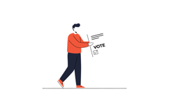 Person walking with a ballot marked vote in a minimal flat d Product Image 1