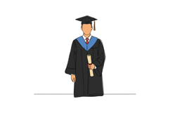 Graduate in black gown and cap holding diploma in flat vecto Product Image 1