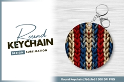 Knitted Textile Pattern in Red White round keychain png Product Image 1