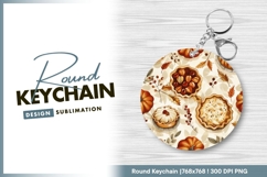 Watercolor Thanksgiving Pies and Pumpkins round keychain png Product Image 1