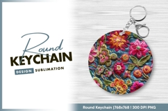 Embroidered Floral Pattern in Teal with round keychain png Product Image 1
