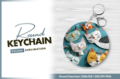 Paper Cutout Cats on Teal Background with round keychain png Product Image 1