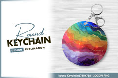 Rainbow ink wash gold accents design Round Keychain Product Image 1
