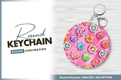 Colorful Swirl Lollipops on Pink Background Round Keychain Product Image 1