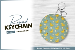 Yellow Duck and White Flower Pattern on round keychain png Product Image 1