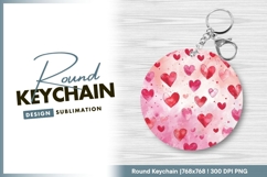 Watercolor Hearts in Pink and Red on a round keychain png Product Image 1