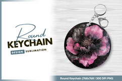 Abstract pink and black floral art painting Round Keychain Product Image 1