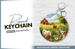 Farm Animals and Barn in a Circle Round Keychain Product Image 1