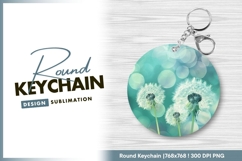 Three Dandelion Seed Heads Against Teal Round Keychain Product Image 1