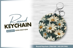 Daisy Flower Pattern Illustration on Dark Round Keychain Product Image 1