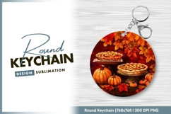 Autumnal Illustration of Pumpkin Pies Round Keychain Product Image 1