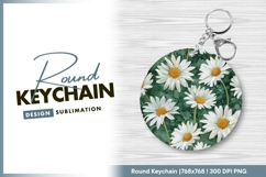 White Daisies with Yellow Centers on Green Round Keychain Product Image 1