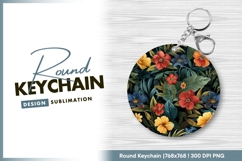 Floral Illustration of Red Orange Yellow and Round Keychain Product Image 1