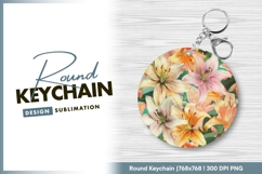 Floral Arrangement of Lilies in a Circle Round Keychain Product Image 1