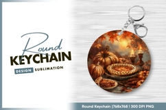 Thanksgiving Still Life Illustration Pumpkins Round Keychain Product Image 1