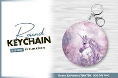 Purple unicorn with floral border round keychain Product Image 1