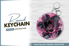 Abstract floral painting in pink black Round Keychain Product Image 1