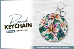 Floral Illustration of White Lilies with Round Keychain Product Image 1