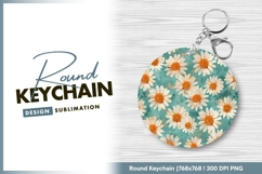 Daisy Flower Pattern on Teal Background Round Keychain Png Product Image 1