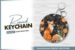 Watercolor Fox Illustration in a Floral Round Keychain Product Image 1