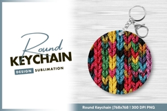 Close-up of a Knitted Fabric in a Rainbow Round Keychain Product Image 1