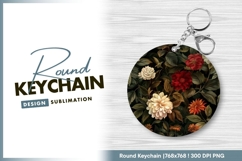 Floral Illustration with Red White and Orange Round Keychain Product Image 1