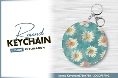Daisy Flowers on Teal Background Round Keychain Png Product Image 1