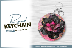 Pink and black artistic flower round keychain png Product Image 1