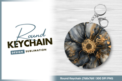 Black and gold abstract flower round keychain png Product Image 1