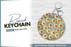 Daisy Flowers on Blue Background Round Keychain Png Product Image 1