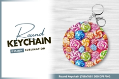 Colorful Swirl Lollipops Assortment on Pink Round Keychain Product Image 1