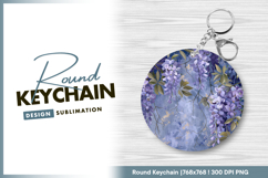 Purple wisteria flowers on textured Round Keychain Product Image 1