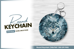 Winter wolf portrait round keychain png Product Image 1