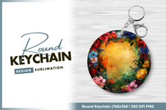 Oil painted floral frame round keychain png Product Image 1