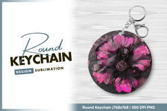 Abstract pink and black floral artwork Round Keychain Product Image 1