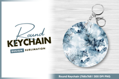 Watercolor wolves with winter tree branches Round Keychain Product Image 1