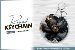 Black and gold abstract floral art Round Keychain Product Image 1