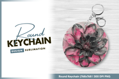 Pink black flower with silver accent Round Keychain Product Image 1