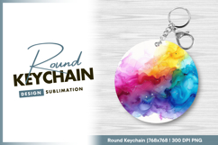 Rainbow alcohol ink abstract painting round keychain png Product Image 1