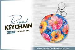 Watercolor floral pattern round keychain png Product Image 1