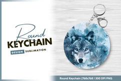Winter wolf portrait in blue and white Round Keychain Product Image 1