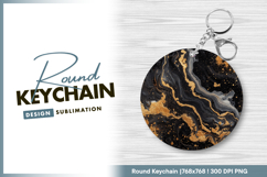 Black marble with gold glitter illustration Round Keychain Product Image 1