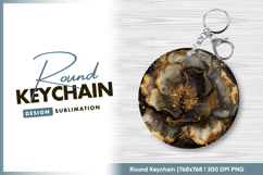 Golden black floral round keychain png art Product Image 1