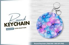Watercolor floral pattern in blue and pink Round Keychain Product Image 1