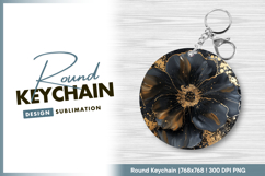 Abstract black flower with gold splatter art Round Keychain Product Image 1