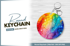 Rainbow alcohol ink swirls with gold accents Round Keychain Product Image 1